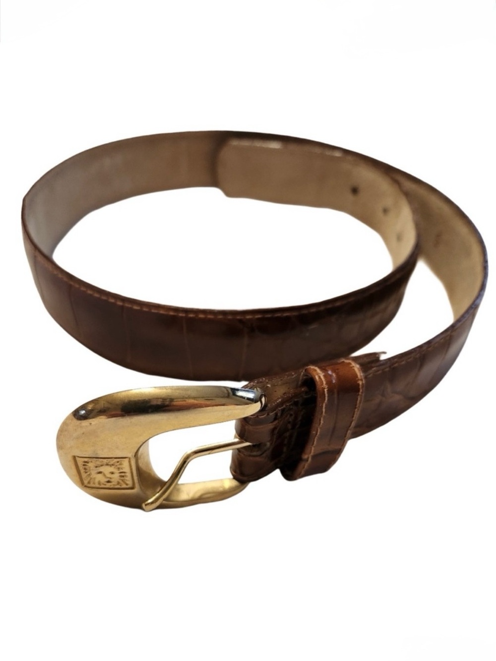 Anne Klein For Croton Brown Leather Belt with Gold Buckle Size S